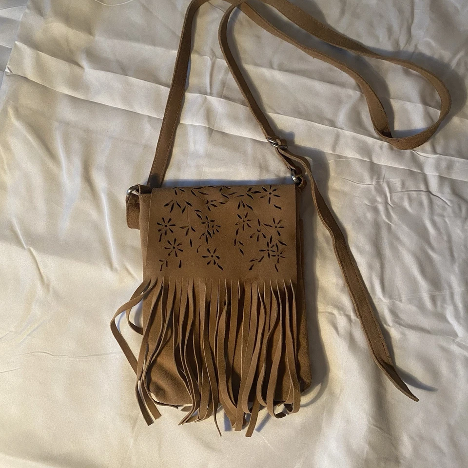 Bolso Bandolera Boho Pequeño con Flecos de Cuero The Limited Vintage Marrón Foto 2 de 4