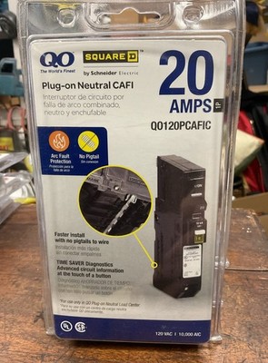Square D QO120PCAFIC 20 AMP Plug-On Neutral CAFI  120 VAC Circuit Breaker New 1P