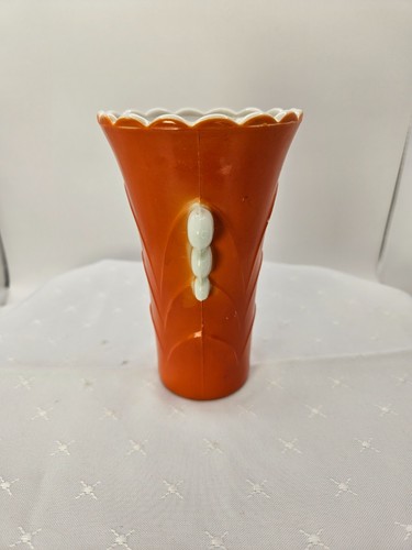 Vintage Anchor Hocking Fire King Orange and White Vase - Picture 3 of 10