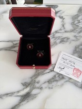 DOUBLE C DE CARTIER LOGO CUFFLINKS WITH BURGUNDY LACQUER SUNRAY MOTIF