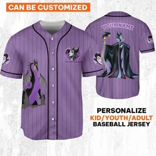 Personalize Disney Maleficent Purple Dark Black Baseball Jersey