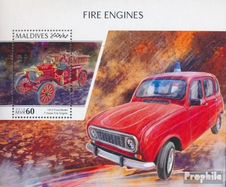 Briefmarken Malediven 2018 Mi Block 1263 (kompl. Ausgabe) postfrisch Feuerwehrau - Bild 1 von 1
