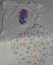 2pc Garanimals Seahorse Bodysuit & Circo Pants w/Shells Size 0-3mo