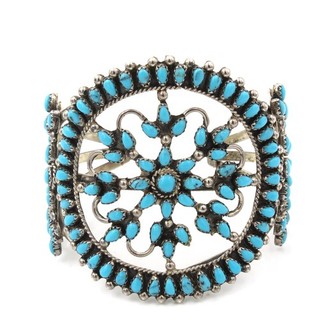 Southwest Sterling Silver Turquoise Flower Cluster 6.5in Cuff Bracelet #S4250 4