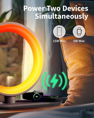4 in 1 Bluetooth Speaker Night Light with Wireless Charger, Atmosphere Lamp w... - Picture 3 of 9