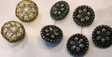 Le Chic button lot vtg glass bead sequin Union 36 black silver luster flower 7