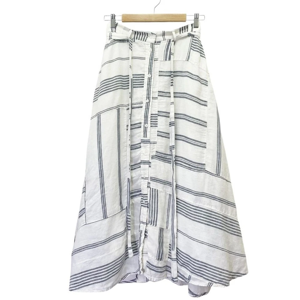 Maxi Falda Polo Ralph Lauren Patchwork Rayas Lino Blanco Azul Para Mujer’s Talla 0 Foto 3 de 4