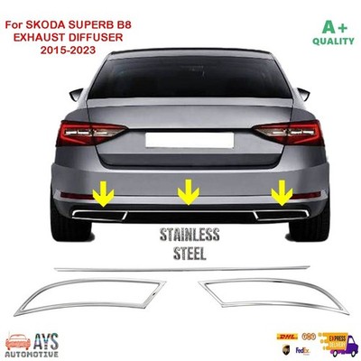 For Skoda Superb B8 3V Chrome Exhaust Frame Diffuser  3 Pcs. 2015-2023 S. Steel