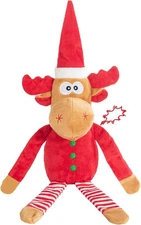 Christmas Dog Toy Reindeer Plush with Squeaker & Crinkle Paper – Holiday Red 