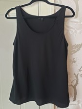 Eileen Fisher Black Sleeveless 100 Silk Cami Tank Top Sz L Scoop Neck