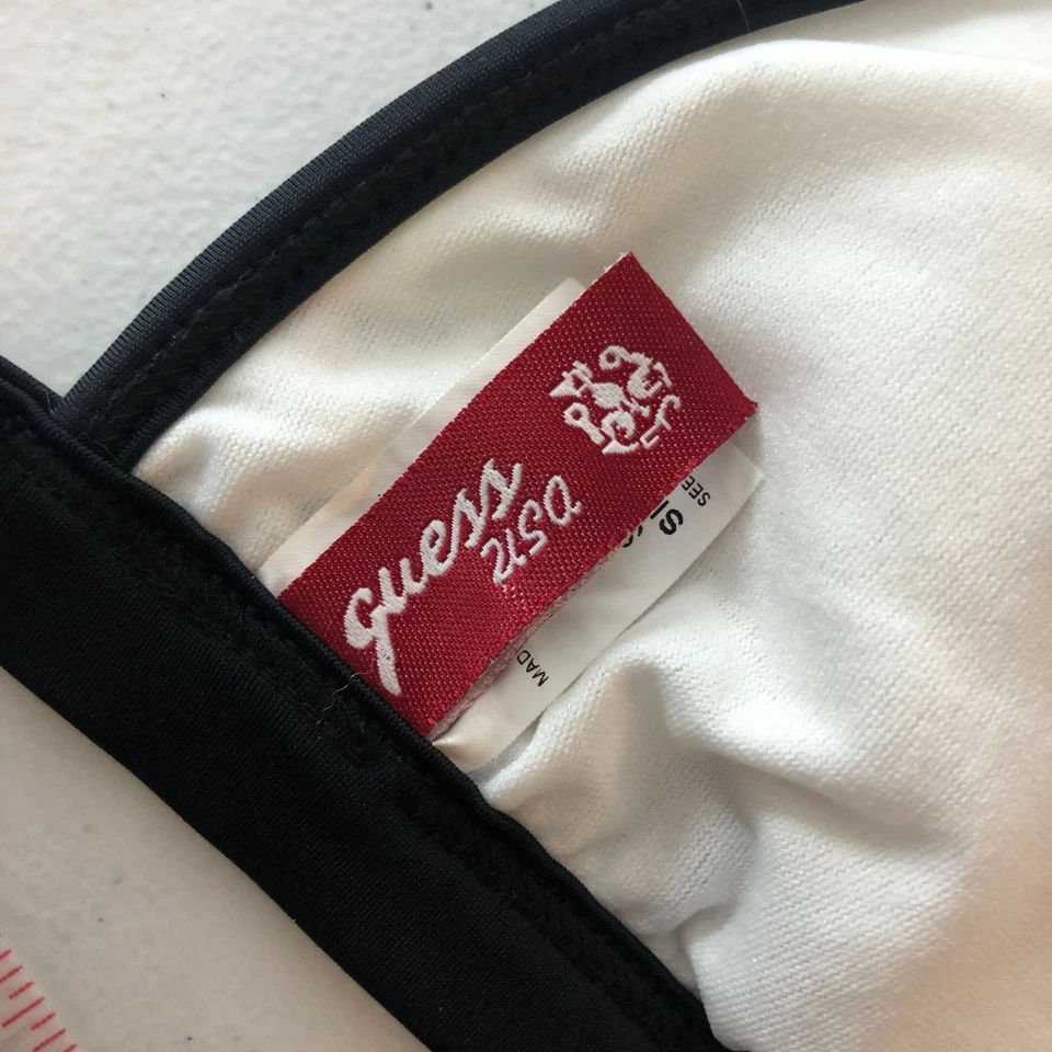 Top de bikini Guess triángulo halter copas extraíbles cebra rayas negro blanco L Foto 3 de 4