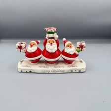 Vintage Holt Howard Triple Santa Candleholder Merry Christmas HH Sticker