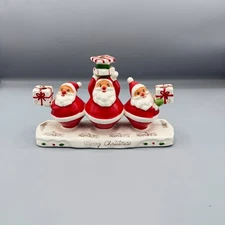 Vintage Holt Howard Triple Santa Candleholder Merry Christmas HH Sticker