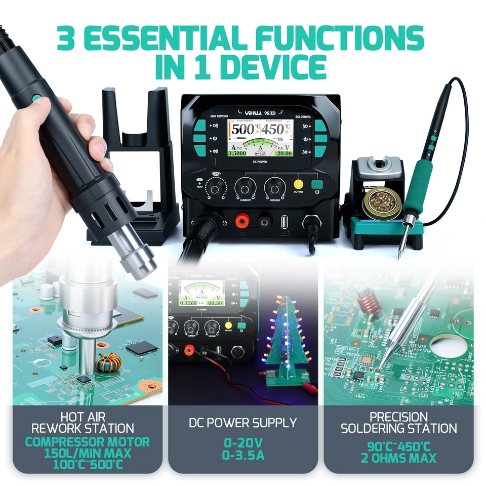 Estación de retrabajo de aire caliente YIHUA 983D BGA soplador desoldadura C245 soldadura alimentación de CC Foto 4 de 4