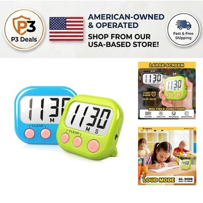 2 Pack Magnetic Digital Classroom Timers - Blue & Green, Easy Read Large Display