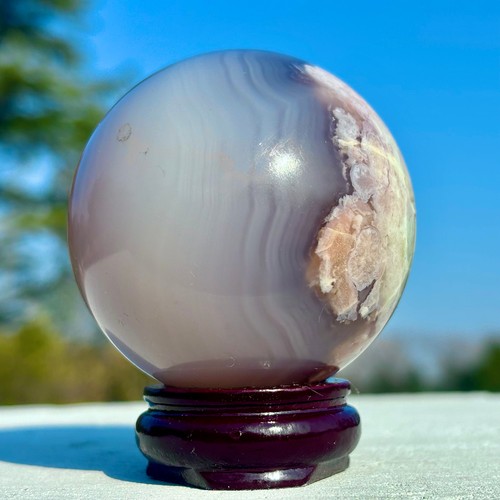 303G Natural Black Cherry Blossom Agate Quartz Sphere Crystal Energy Ball Gem - Bild 8 von 24