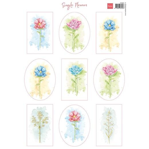 Marianne Design A4 Cardtoppers Sheet - Single Flowers VK9621
