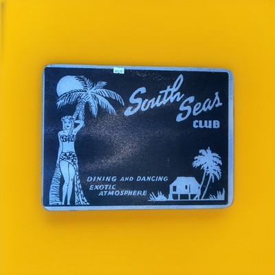 Vintage South Seas Club Pinup Glass Sign Tiki Bar 16  W x 12  L