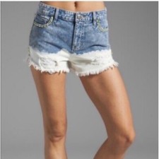 Free People Dip Dye Distressed Eyelet Denim Shorts Blue White Size 30
