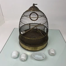 Vintage Hendryx Dome Beehive Bird Cage with Tabletop Stand