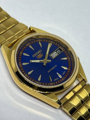Vintage Refurbished Seiko 5 Automatic Day/Date Japan Men's Blue Wrist Watch 36MM - Picture 6 of 9