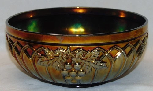 NORTHWOOD Grape & Gothic Arches Master Berry 8-1/2" Bowl Blue Carnival Glass