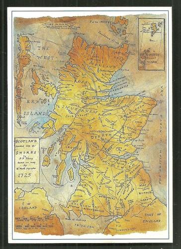 Map Postcard Scotland 1725 Douglas B Young Ebay