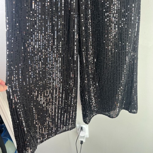 Michael Michael Kors Women's XS Sequin Cropped Wide-Leg Pants Xtra Small Black - 第 4/10 張圖片