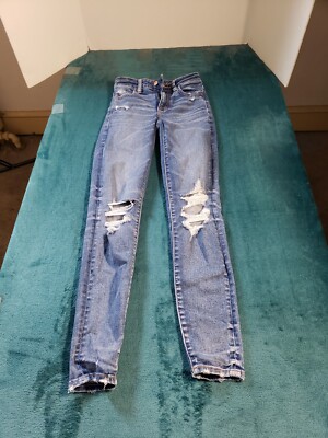 American Eagle Jeans Sz 00 Womens Blue Pants Ladies Stretch High Rise Jegging
