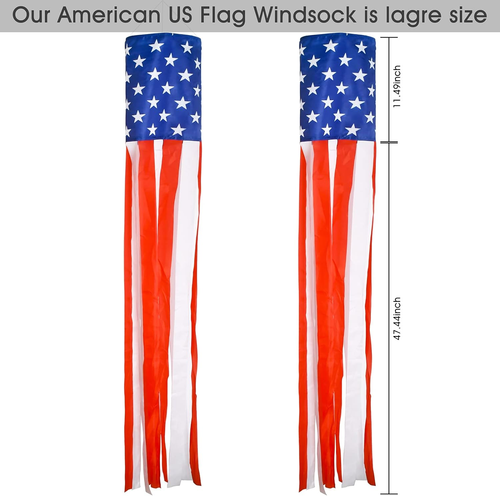 4Th of July Decor,Set of 2 American Flag Windsock 60 Inch,Yard/Garden Clearance - Picture 5 of 7