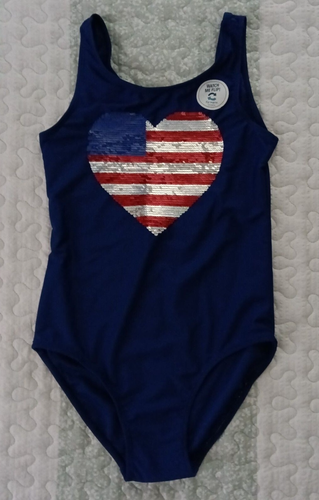 Osh Kosh B'gosh Girls Swimsuit 1 Piec Blue 4th of July Stars Heart Size 14 Girls