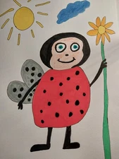 ART IMPRESSIONISM ORIGINAL COLLECTIBLE PAINTING WHIMSICAL ANIMALS LADYBUG BUGS