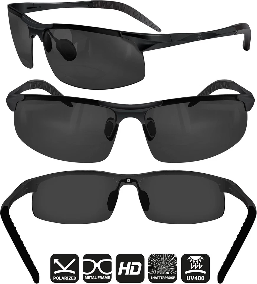 Gafas de sol deportivas polarizadas para hombres mujeres - Protección UV antideslumbrante negras  Foto 3 de 4