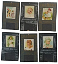 SIX Late 19th Century Vintage Kramer's Music House Advertising Ad Trade Card 5X8