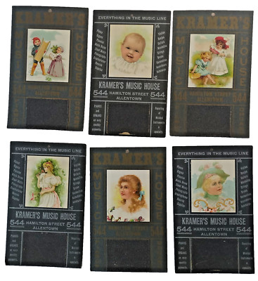 SIX Late 19th Century Vintage Kramer's Music House Advertising Ad Trade Card 5X8