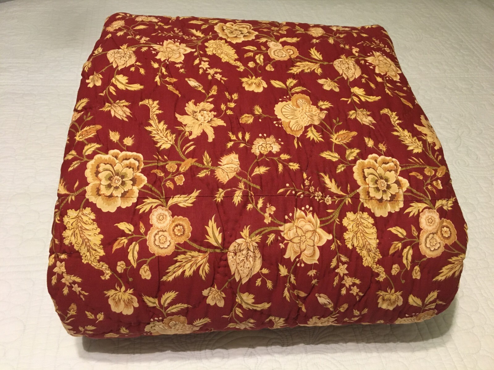 Restoration Hardware Floral Quilt Hand Quilted Cotton/ Linen Coverlet