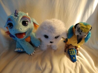 Furreal Friends Lot Parrot w/ Remote , Torch Baby Dragon, Poppy The Poodle 