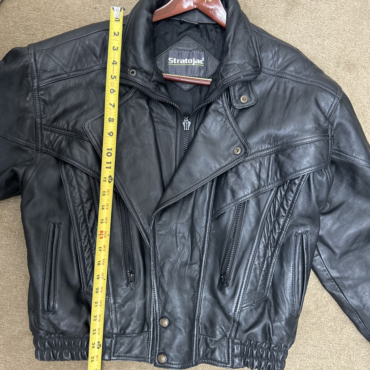 Vintage Stratojac Black Genuine Leather Jacket/ Coat - Satin