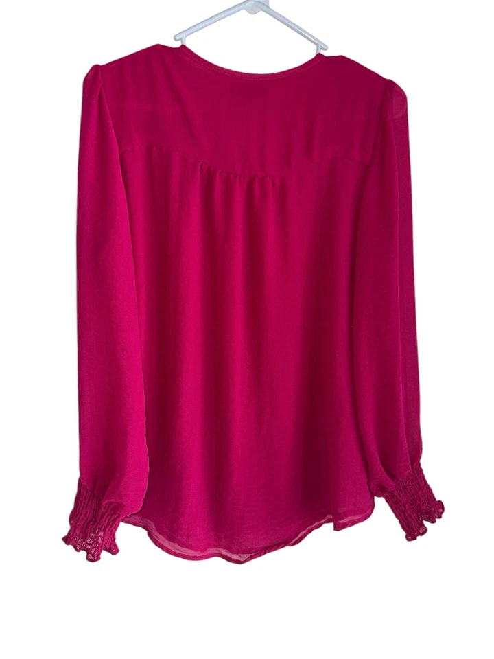 Blusa abotonada con detalle ajustado para mujer 1.State talla M rosa mangas transparentes Foto 2 de 4