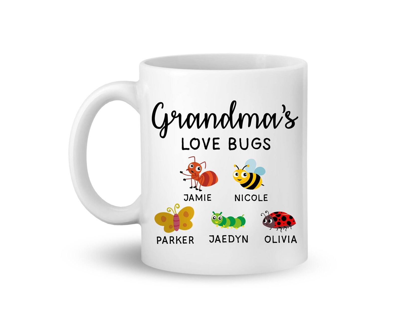 Grandma's Love Bugs Mug Personalized Grandma Insects Mug Grandkids Name Mug