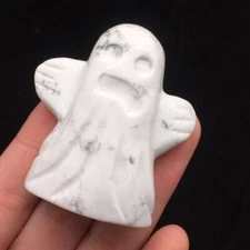 Natural White Howlite Quartz Crystal Carved Ghost Halloween Healing Decorate 2''