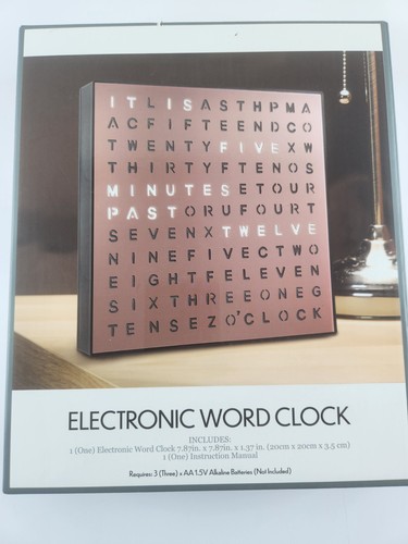 LED Light-up Word Clock, 7.75", Electronic Desk Clock, USB Cord & Power Adapter