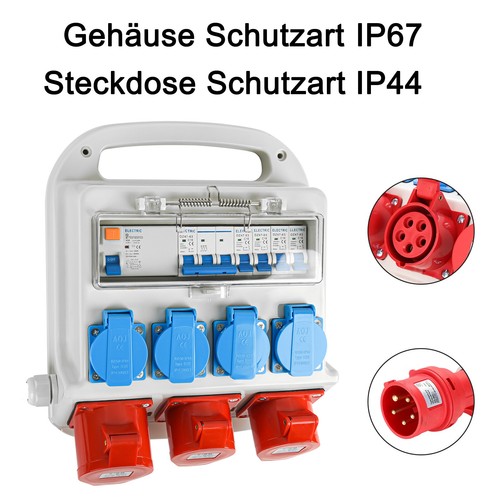 Stromverteiler FI-Schutzschalter Baustromverteiler CEE 32A/16A 4x230V Bals Dosen - Afbeelding 3 van 8