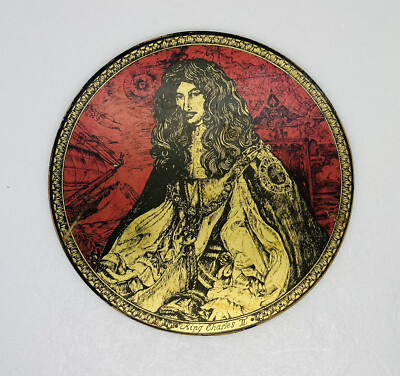 Vintage King Charles II Design Drinking Coaster Wood Cork Back 8.5  Decor BB