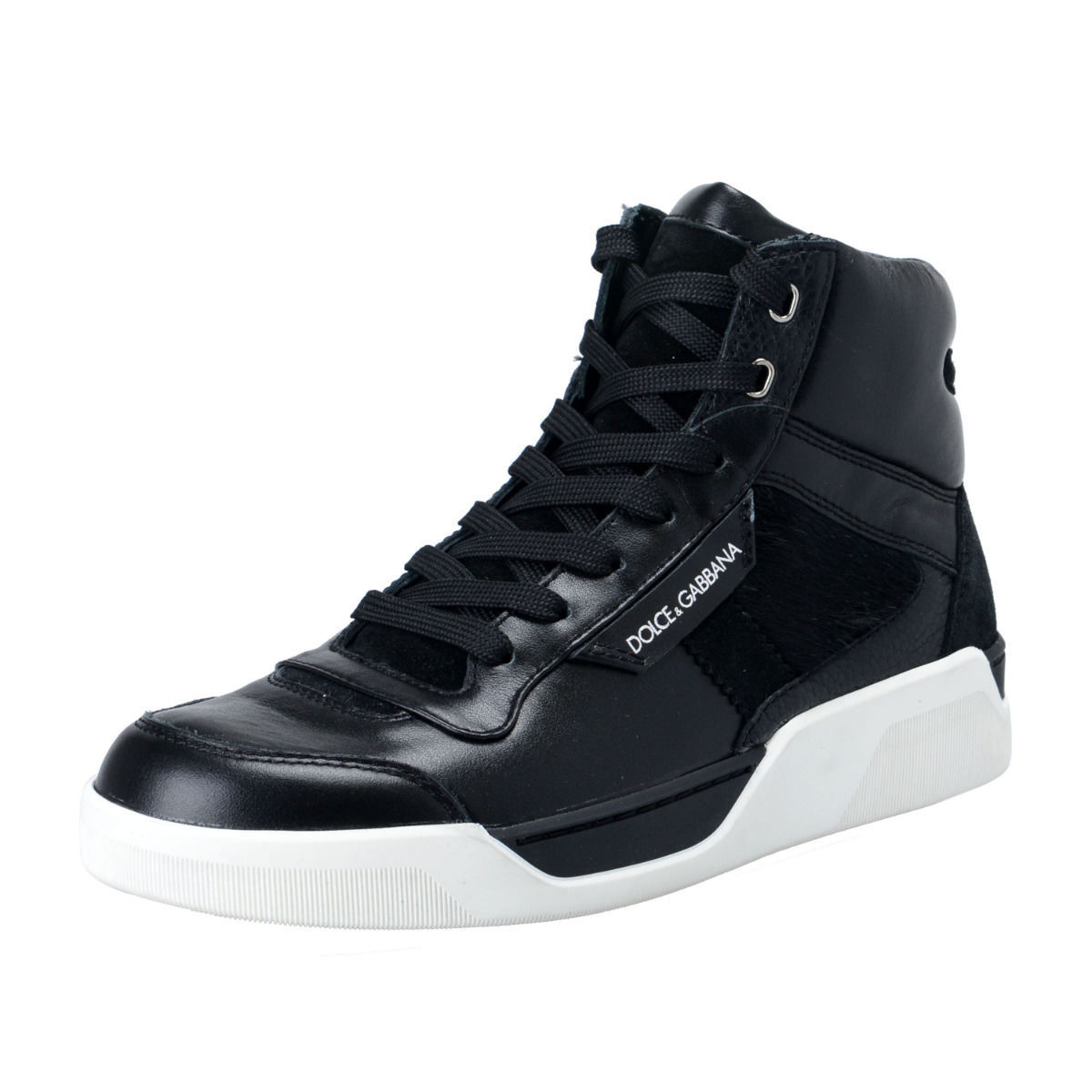 Scarpe da ginnastica alte Dolce & Gabbana da uomo in pelle nera capelli pony US 6 IT 39 5