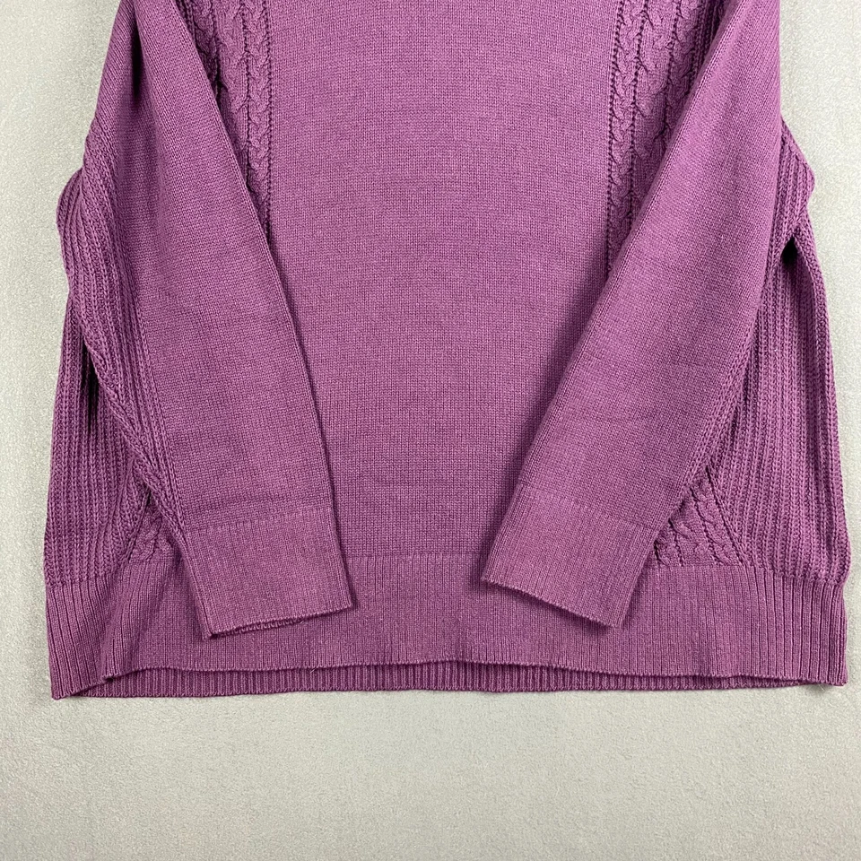 Suéter Avenue para Mujer 3X Púrpura Tejido con Cable Acanalado Cuello Embudo Manga Larga Preppy Foto 4 de 4