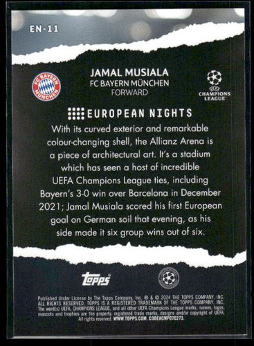2023-24 Topps Competiciones de Clubes UEFA #ES-11 Jamal Musiala Noches Europeas - Imagen 2 de 2