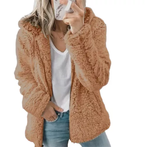 Womens Winter Teddy Bear Fluffy Coat Zip Up Cardigan Fleece Hoody Jacket Outwear - Afbeelding 17 van 34