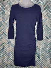 SUNDRY NAVY BLUE RUCHED SIDE 3/4 SLEEVE TEXTURED KNIT STRETCH DRESS SIZE XS 0