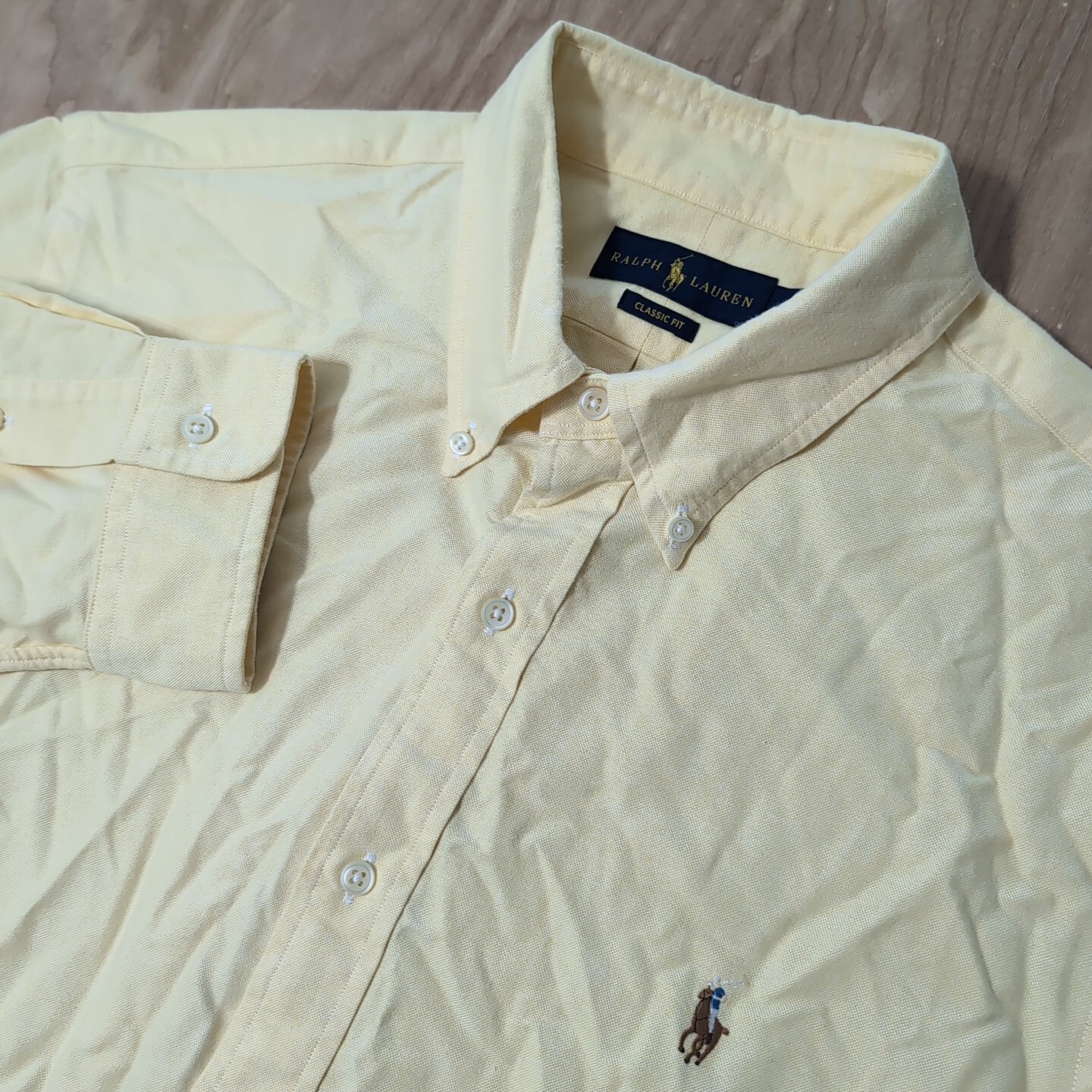 Camicia uomo Ralph Lauren giallo chiaro con bottoni vestibilità classica XL multicolore pony